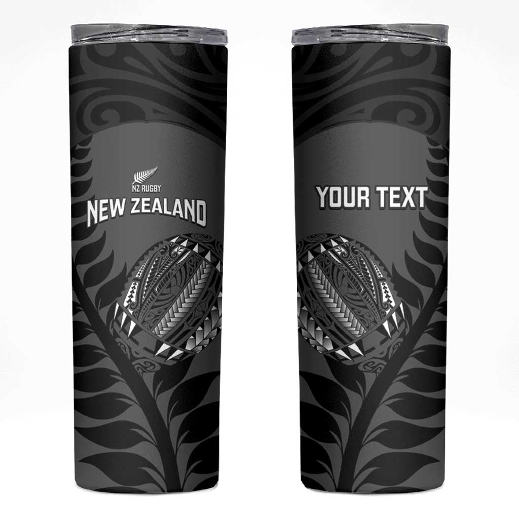 Custom New Zealand Silver Fern Rugby 2025 Skinny Tumbler Go Champions Aotearoa Maori Black LT14 Black - Polynesian Pride