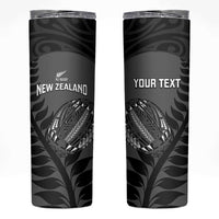 Custom New Zealand Silver Fern Rugby 2025 Skinny Tumbler Go Champions Aotearoa Maori Black LT14 Black - Polynesian Pride