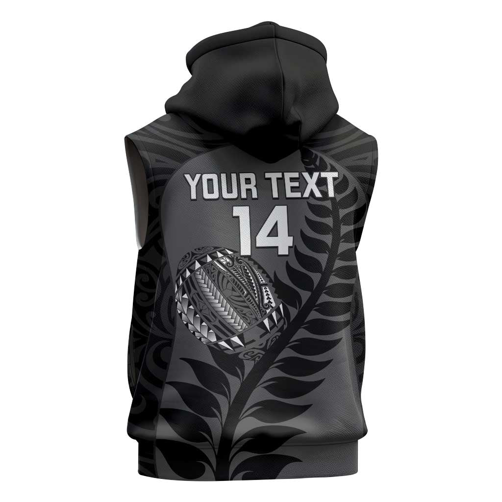 Custom New Zealand Silver Fern Rugby 2025 Sleeveless Hoodie Go Champions Aotearoa Maori Black LT14 - Polynesian Pride