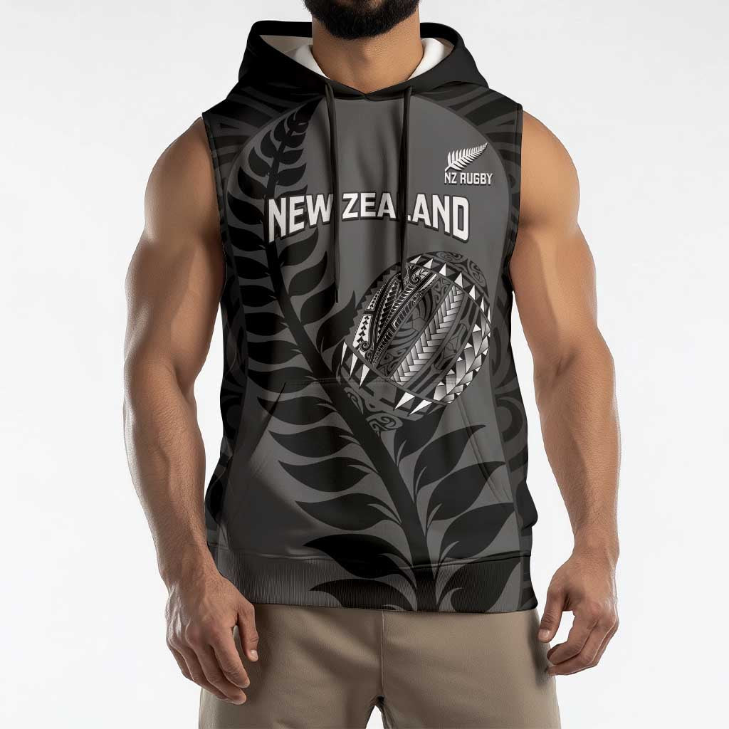 Custom New Zealand Silver Fern Rugby 2025 Sleeveless Hoodie Go Champions Aotearoa Maori Black LT14 - Polynesian Pride