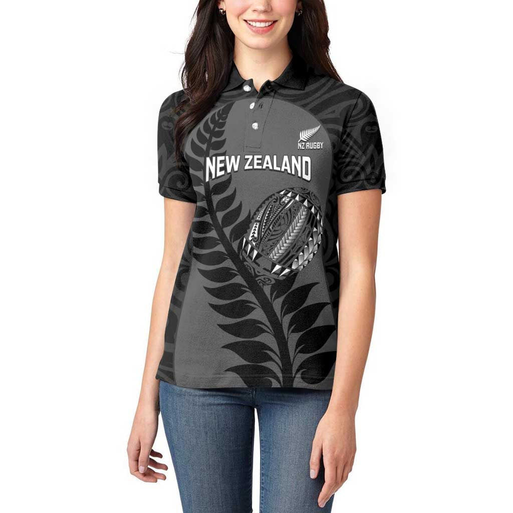Custom New Zealand Silver Fern Rugby 2025 Women Polo Shirt Go Champions Aotearoa Maori Black LT14 - Polynesian Pride