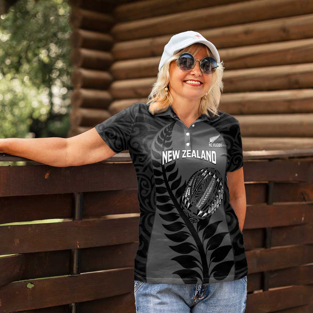 Custom New Zealand Silver Fern Rugby 2025 Women Polo Shirt Go Champions Aotearoa Maori Black LT14 - Polynesian Pride