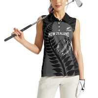 Custom New Zealand Silver Fern Rugby 2025 Women Sleeveless Polo Shirt Go Champions Aotearoa Maori Black LT14 - Polynesian Pride