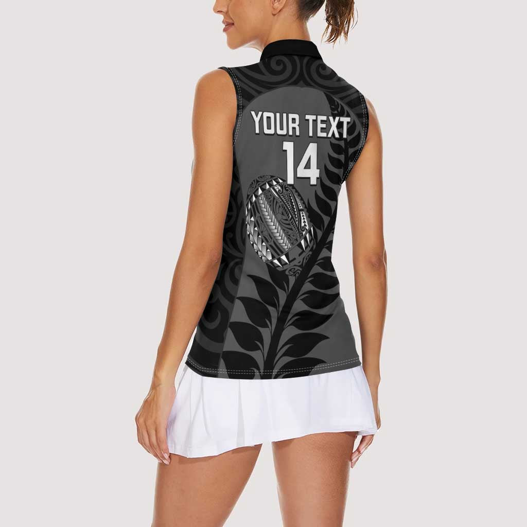Custom New Zealand Silver Fern Rugby 2025 Women Sleeveless Polo Shirt Go Champions Aotearoa Maori Black LT14 - Polynesian Pride
