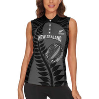 Custom New Zealand Silver Fern Rugby 2025 Women Sleeveless Polo Shirt Go Champions Aotearoa Maori Black LT14 - Polynesian Pride