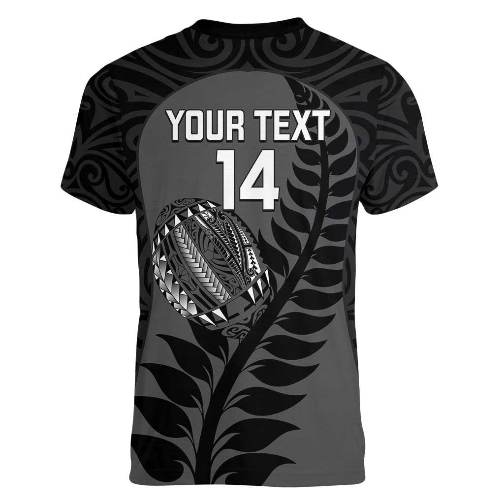 Custom New Zealand Silver Fern Rugby 2025 Women V-Neck T-Shirt Go Champions Aotearoa Maori Black LT14 - Polynesian Pride
