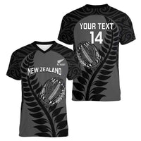 Custom New Zealand Silver Fern Rugby 2025 Women V-Neck T-Shirt Go Champions Aotearoa Maori Black LT14 - Polynesian Pride