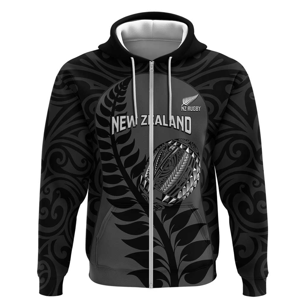 Custom New Zealand Silver Fern Rugby 2025 Zip Hoodie Go Champions Aotearoa Maori Black LT14 Zip Hoodie Black - Polynesian Pride