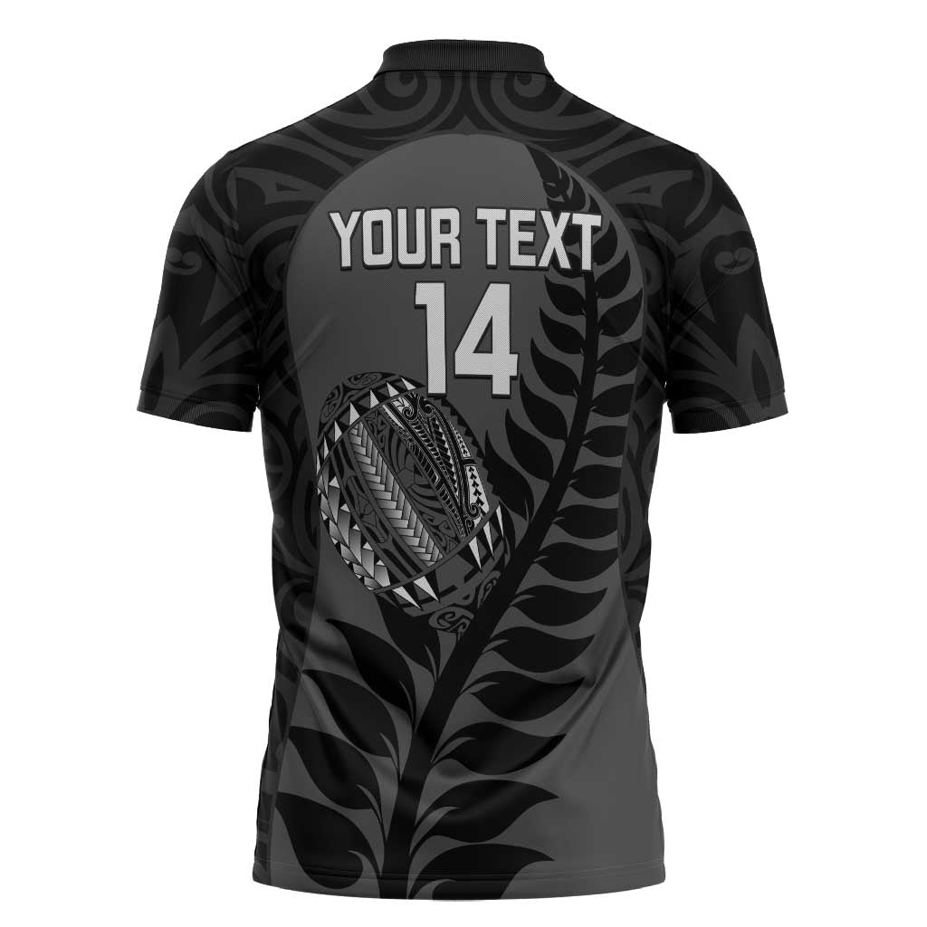 Custom New Zealand Silver Fern Rugby 2025 Zipper Polo Shirt Go Champions Aotearoa Maori Black LT14 - Polynesian Pride