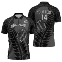 Custom New Zealand Silver Fern Rugby 2025 Zipper Polo Shirt Go Champions Aotearoa Maori Black LT14 - Polynesian Pride