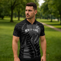 Custom New Zealand Silver Fern Rugby 2025 Zipper Polo Shirt Go Champions Aotearoa Maori Black LT14 - Polynesian Pride