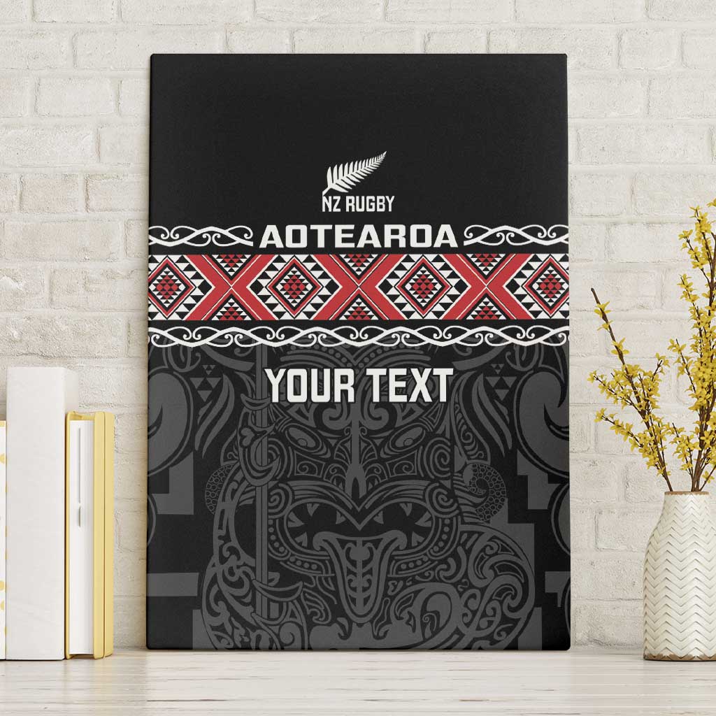 Custom New Zealand Silver Fern Rugby Canvas Wall Art All Black Maori Taniko Pattern LT14 Without Frame Black - Polynesian Pride