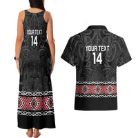 Custom New Zealand Silver Fern Rugby Couples Matching Tank Maxi Dress and Hawaiian Shirt All Black Maori Taniko Pattern LT14 - Polynesian Pride