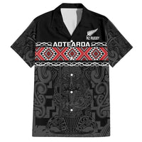 Custom New Zealand Silver Fern Rugby Family Matching Long Sleeve Bodycon Dress and Hawaiian Shirt All Black Maori Taniko Pattern LT14 Dad's Shirt - Short Sleeve Black - Polynesian Pride