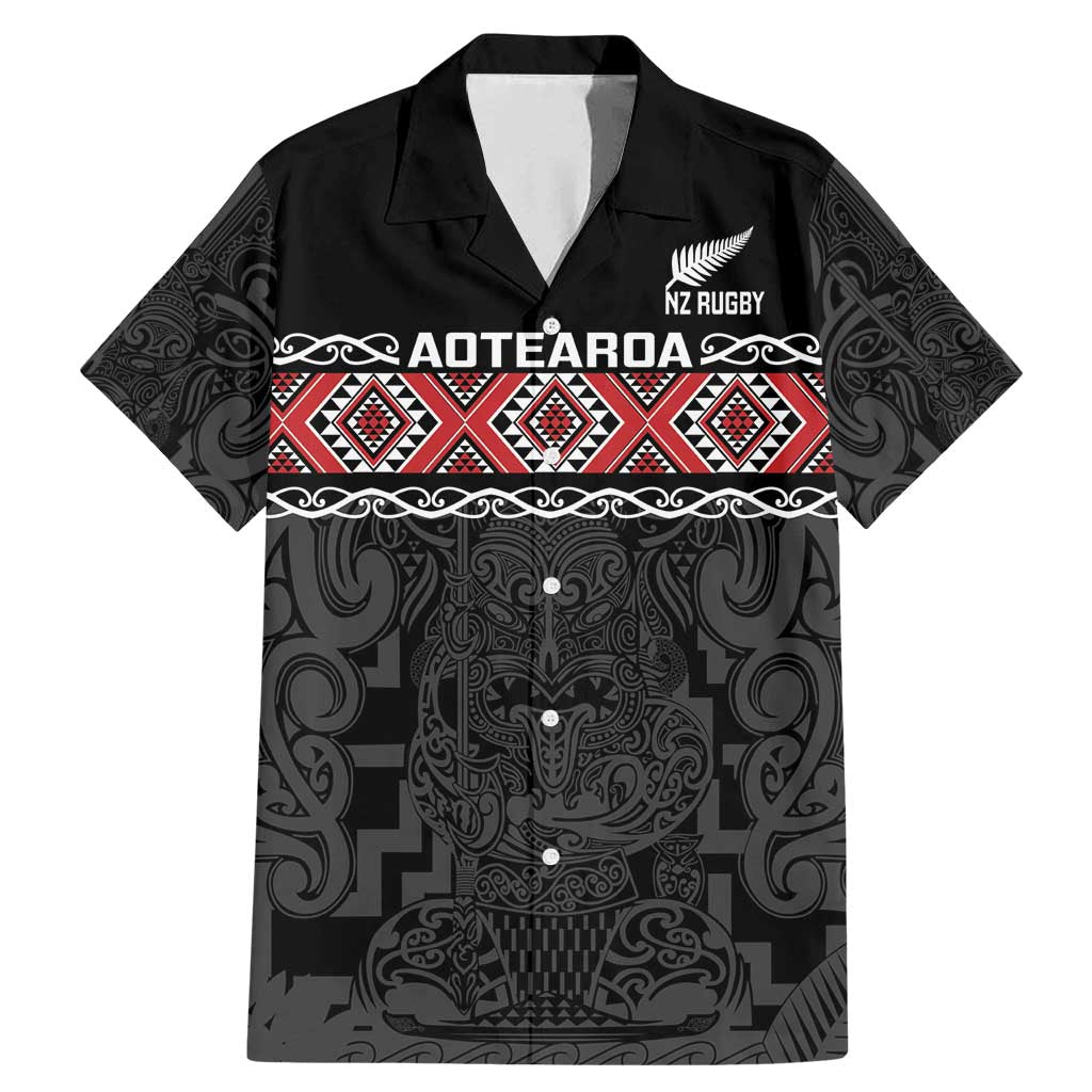 Custom New Zealand Silver Fern Rugby Family Matching Mermaid Dress and Hawaiian Shirt All Black Maori Taniko Pattern LT14 Dad's Shirt - Short Sleeve Black - Polynesian Pride