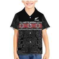 Custom New Zealand Silver Fern Rugby Family Matching Mermaid Dress and Hawaiian Shirt All Black Maori Taniko Pattern LT14 Son's Shirt Black - Polynesian Pride