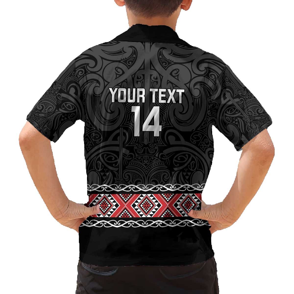 Custom New Zealand Silver Fern Rugby Family Matching Off The Shoulder Long Sleeve Dress and Hawaiian Shirt All Black Maori Taniko Pattern LT14 - Polynesian Pride