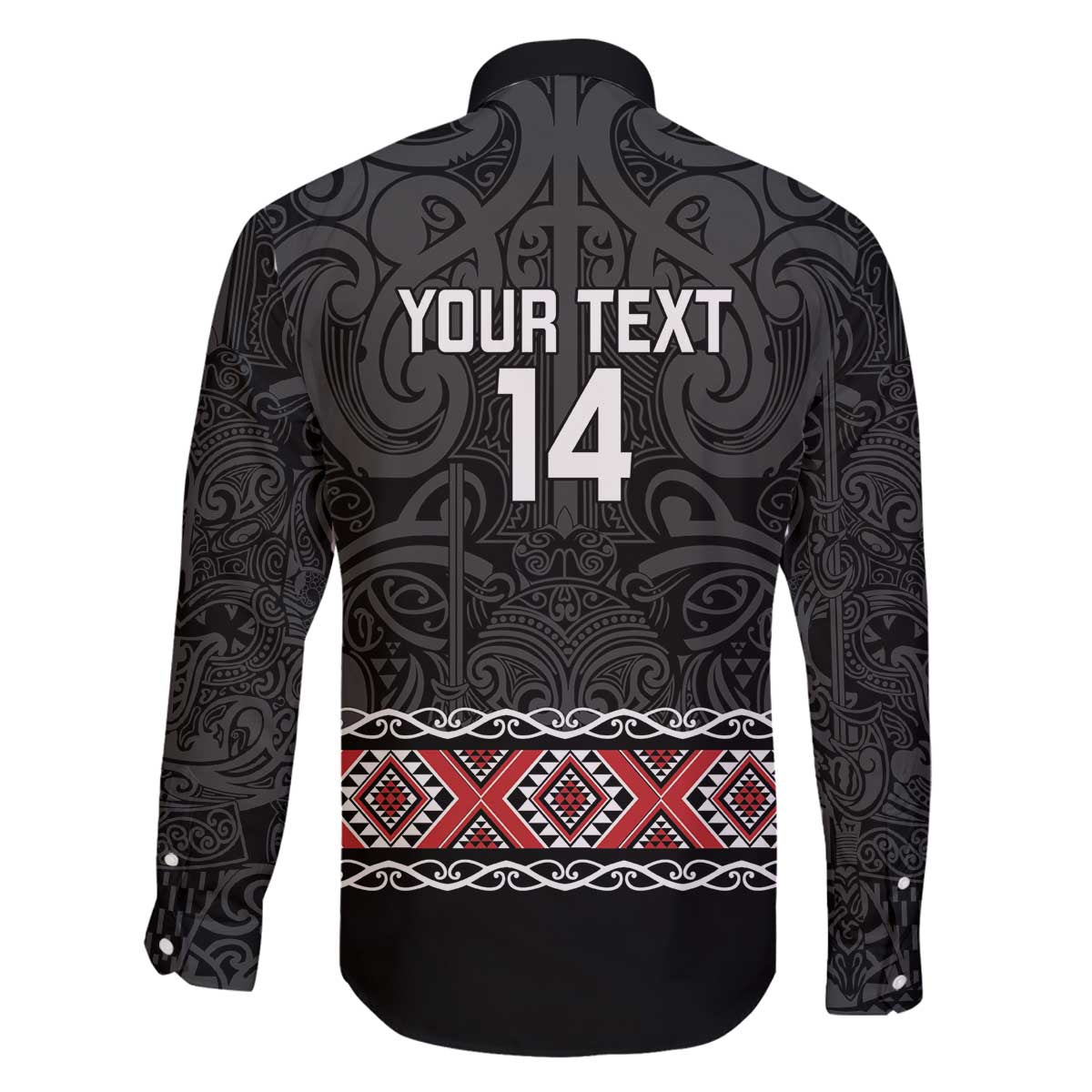 Custom New Zealand Silver Fern Rugby Family Matching Off The Shoulder Long Sleeve Dress and Hawaiian Shirt All Black Maori Taniko Pattern LT14 - Polynesian Pride