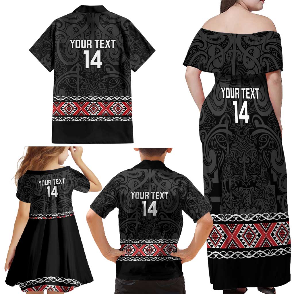 Custom New Zealand Silver Fern Rugby Family Matching Off Shoulder Maxi Dress and Hawaiian Shirt All Black Maori Taniko Pattern LT14 - Polynesian Pride