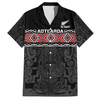 Custom New Zealand Silver Fern Rugby Family Matching Off Shoulder Maxi Dress and Hawaiian Shirt All Black Maori Taniko Pattern LT14 Dad's Shirt - Short Sleeve Black - Polynesian Pride