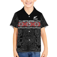 Custom New Zealand Silver Fern Rugby Family Matching Off Shoulder Maxi Dress and Hawaiian Shirt All Black Maori Taniko Pattern LT14 Son's Shirt Black - Polynesian Pride