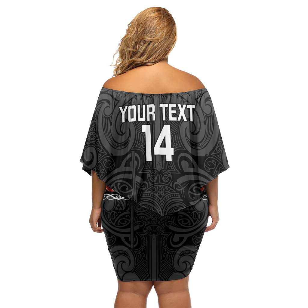 Custom New Zealand Silver Fern Rugby Family Matching Off Shoulder Short Dress and Hawaiian Shirt All Black Maori Taniko Pattern LT14 - Polynesian Pride