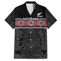 Custom New Zealand Silver Fern Rugby Family Matching Short Sleeve Bodycon Dress and Hawaiian Shirt All Black Maori Taniko Pattern LT14 Dad's Shirt - Short Sleeve Black - Polynesian Pride
