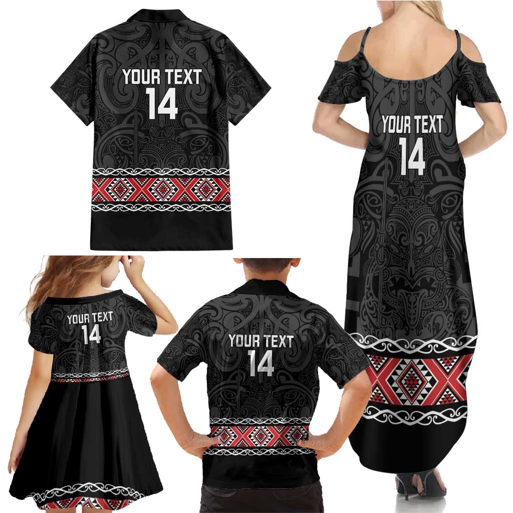 Custom New Zealand Silver Fern Rugby Family Matching Summer Maxi Dress and Hawaiian Shirt All Black Maori Taniko Pattern LT14 - Polynesian Pride