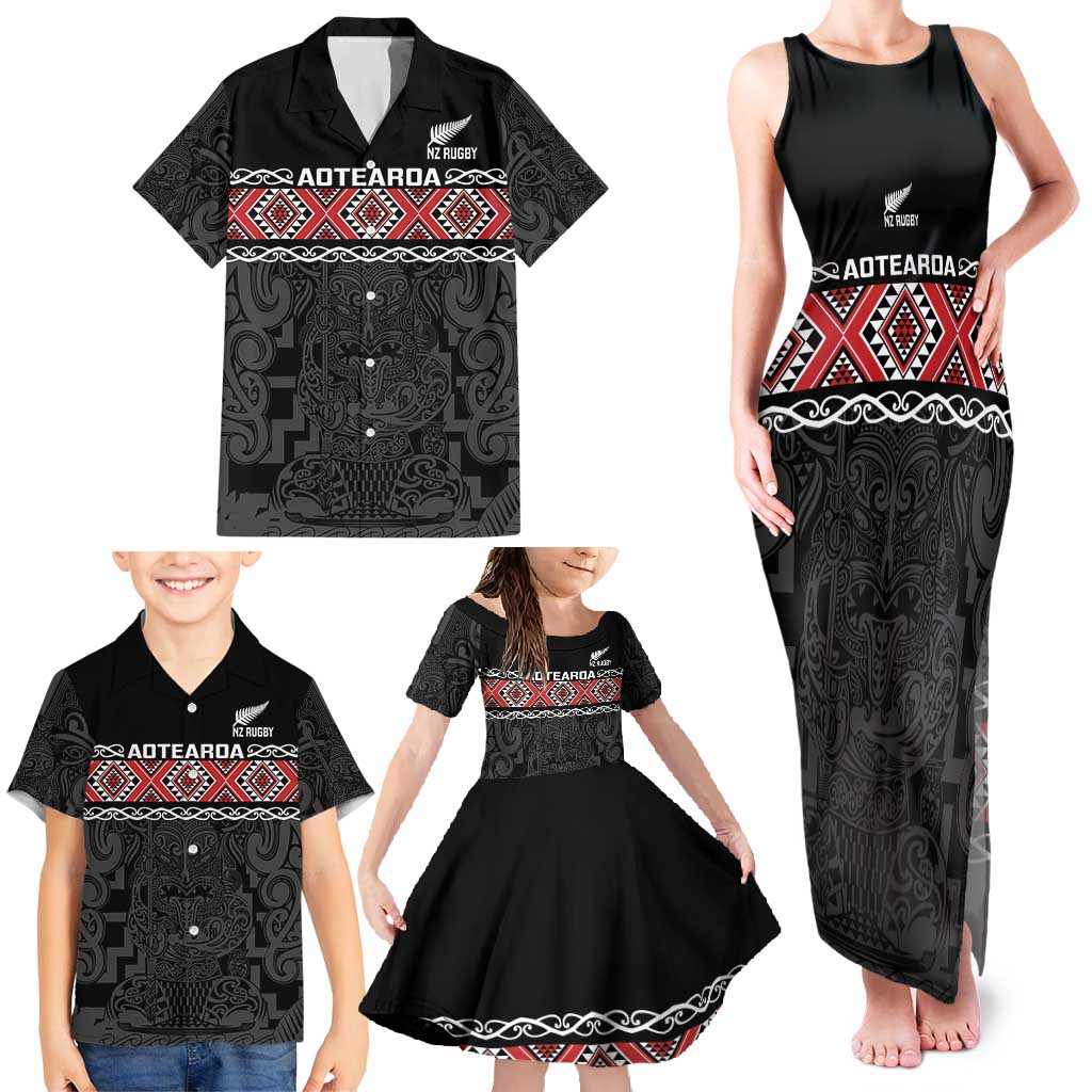 Custom New Zealand Silver Fern Rugby Family Matching Tank Maxi Dress and Hawaiian Shirt All Black Maori Taniko Pattern LT14 - Polynesian Pride