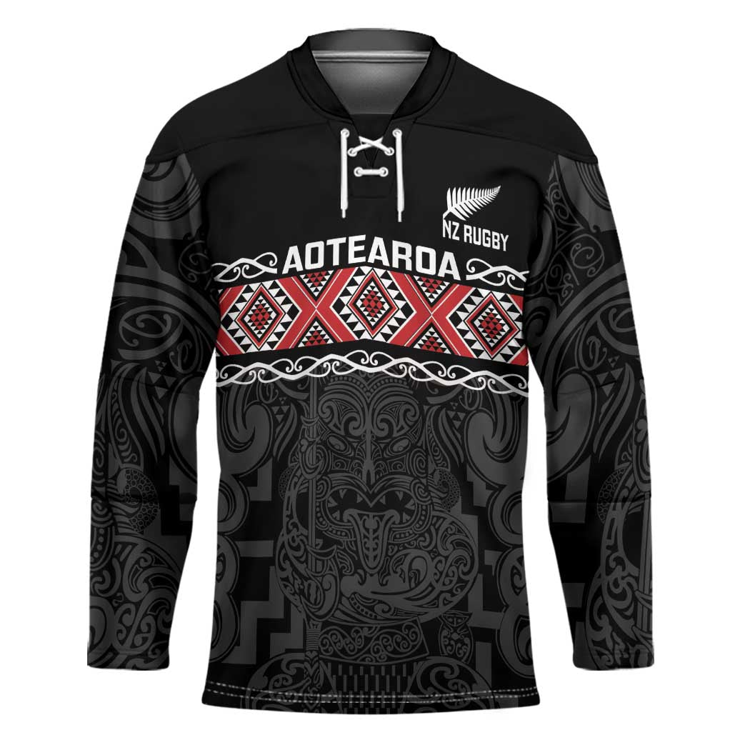 Custom New Zealand Silver Fern Rugby Hockey Jersey All Black Maori Taniko Pattern - Polynesian Pride
