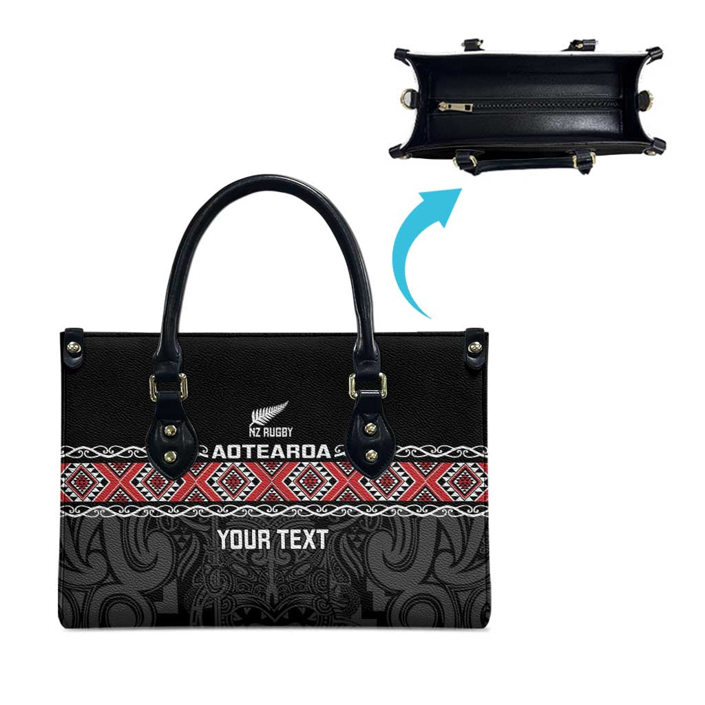 Custom New Zealand Silver Fern Rugby Leather Bag All Black Maori Taniko Pattern - Polynesian Pride