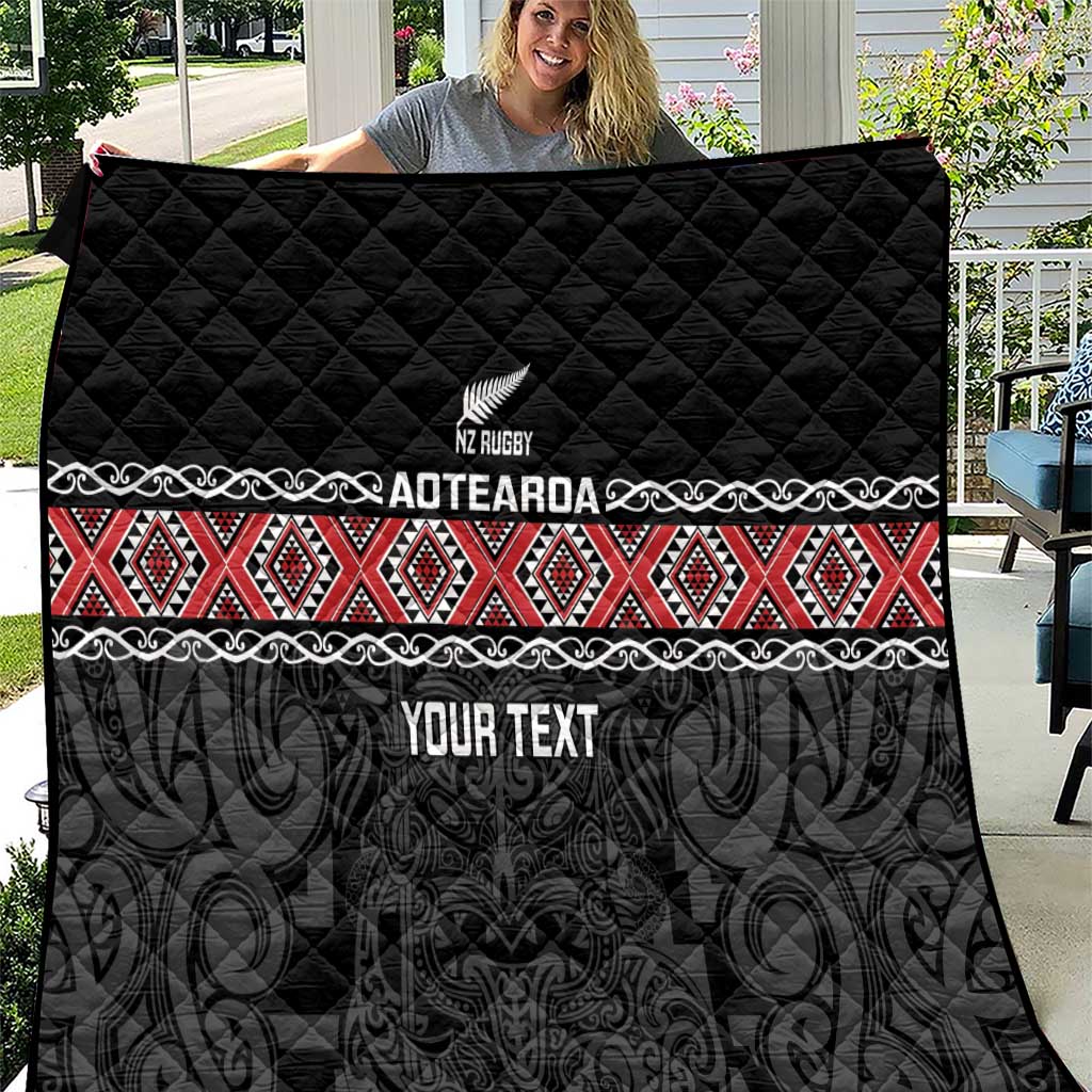 Custom New Zealand Silver Fern Rugby Quilt All Black Maori Taniko Pattern LT14 Black - Polynesian Pride