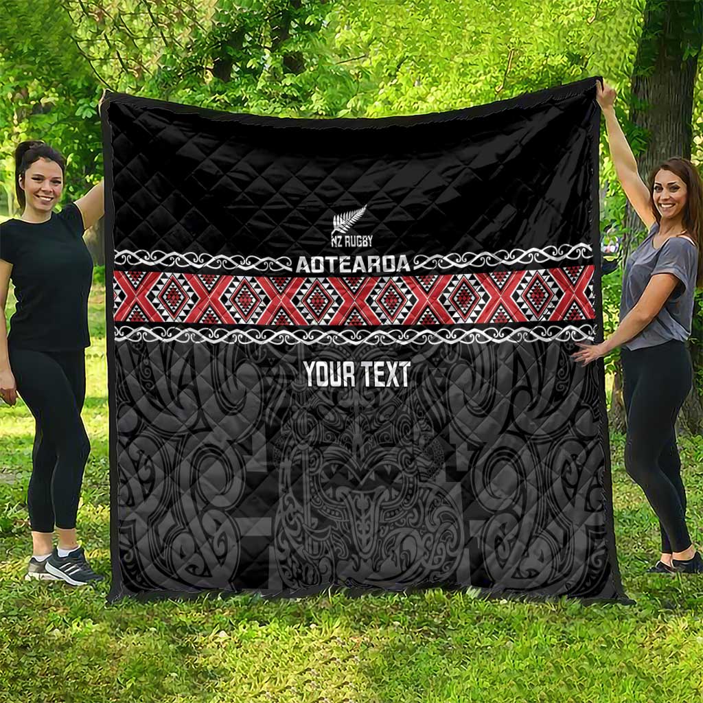 Custom New Zealand Silver Fern Rugby Quilt All Black Maori Taniko Pattern LT14 - Polynesian Pride