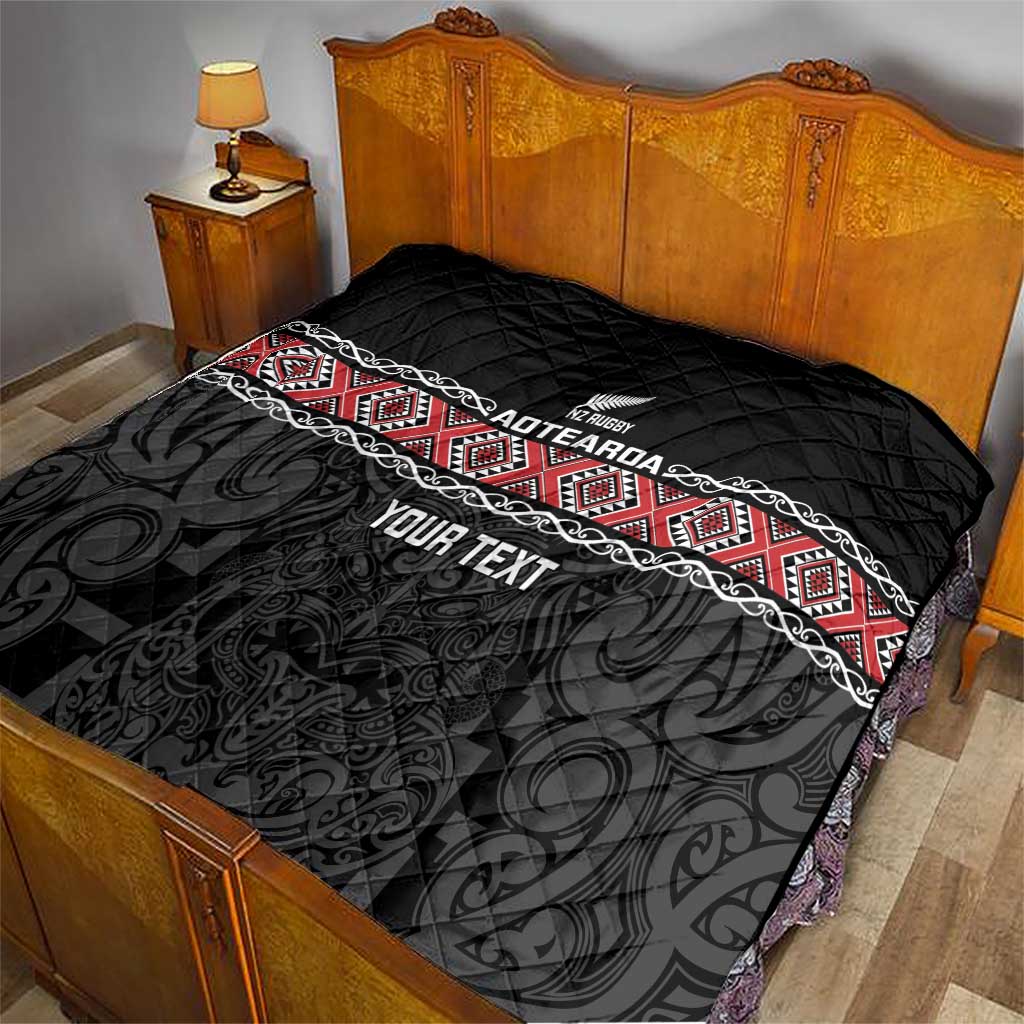 Custom New Zealand Silver Fern Rugby Quilt All Black Maori Taniko Pattern LT14 - Polynesian Pride