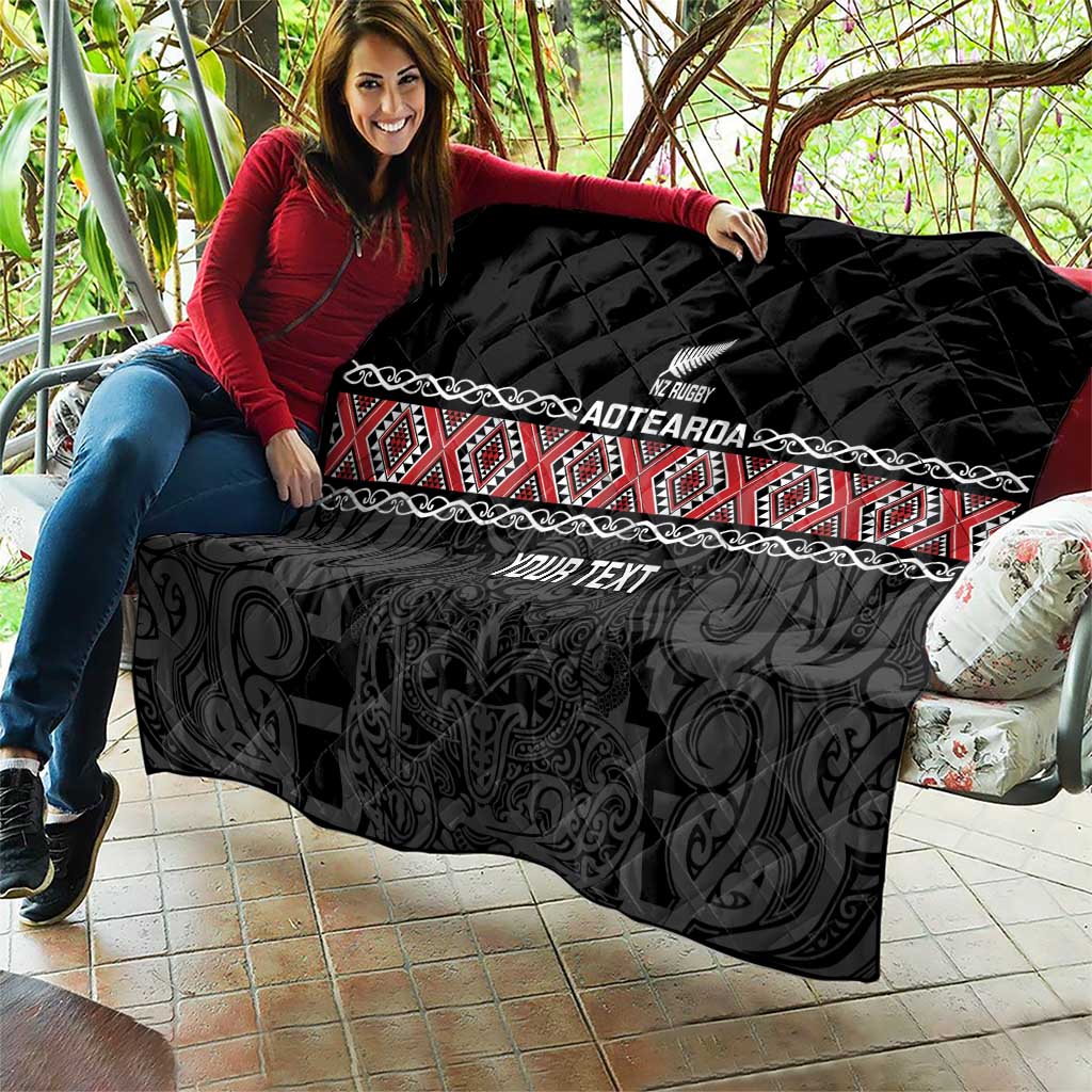Custom New Zealand Silver Fern Rugby Quilt All Black Maori Taniko Pattern LT14 - Polynesian Pride