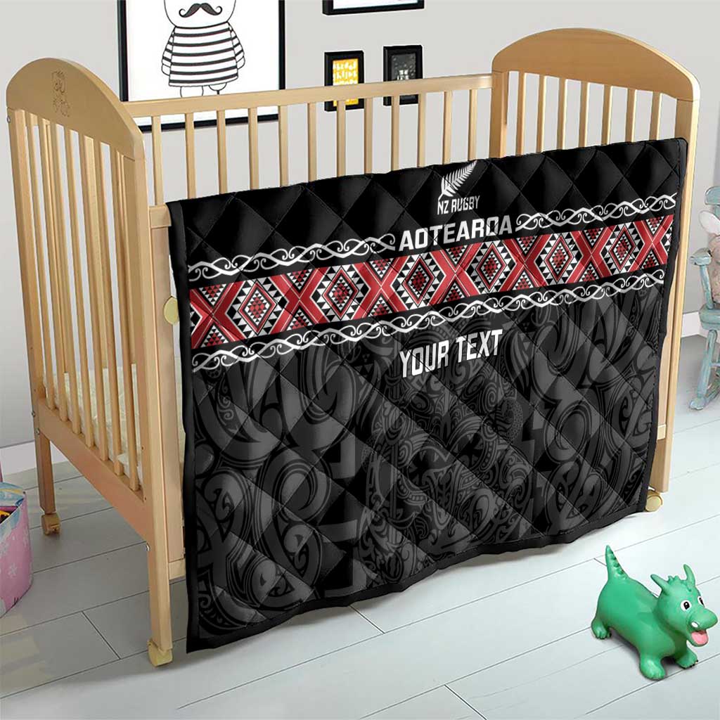 Custom New Zealand Silver Fern Rugby Quilt All Black Maori Taniko Pattern LT14 - Polynesian Pride