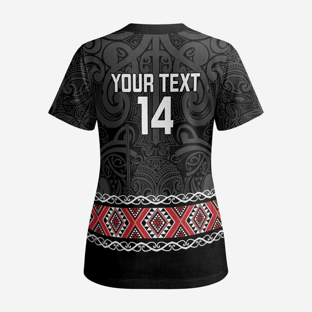 Custom New Zealand Silver Fern Rugby Scrub Top All Black Maori Taniko Pattern - Polynesian Pride