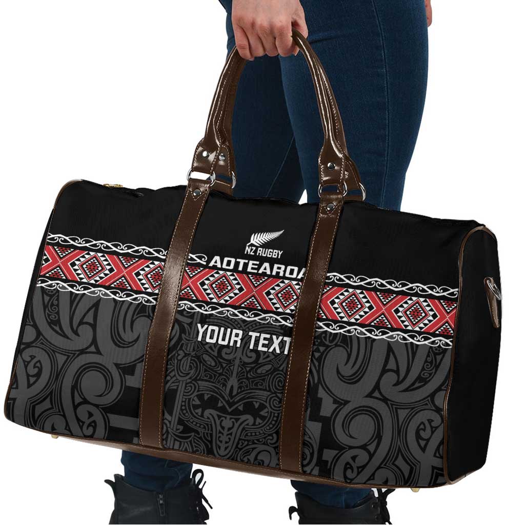 Custom New Zealand Silver Fern Rugby Travel Bag All Black Maori Taniko Pattern - Polynesian Pride