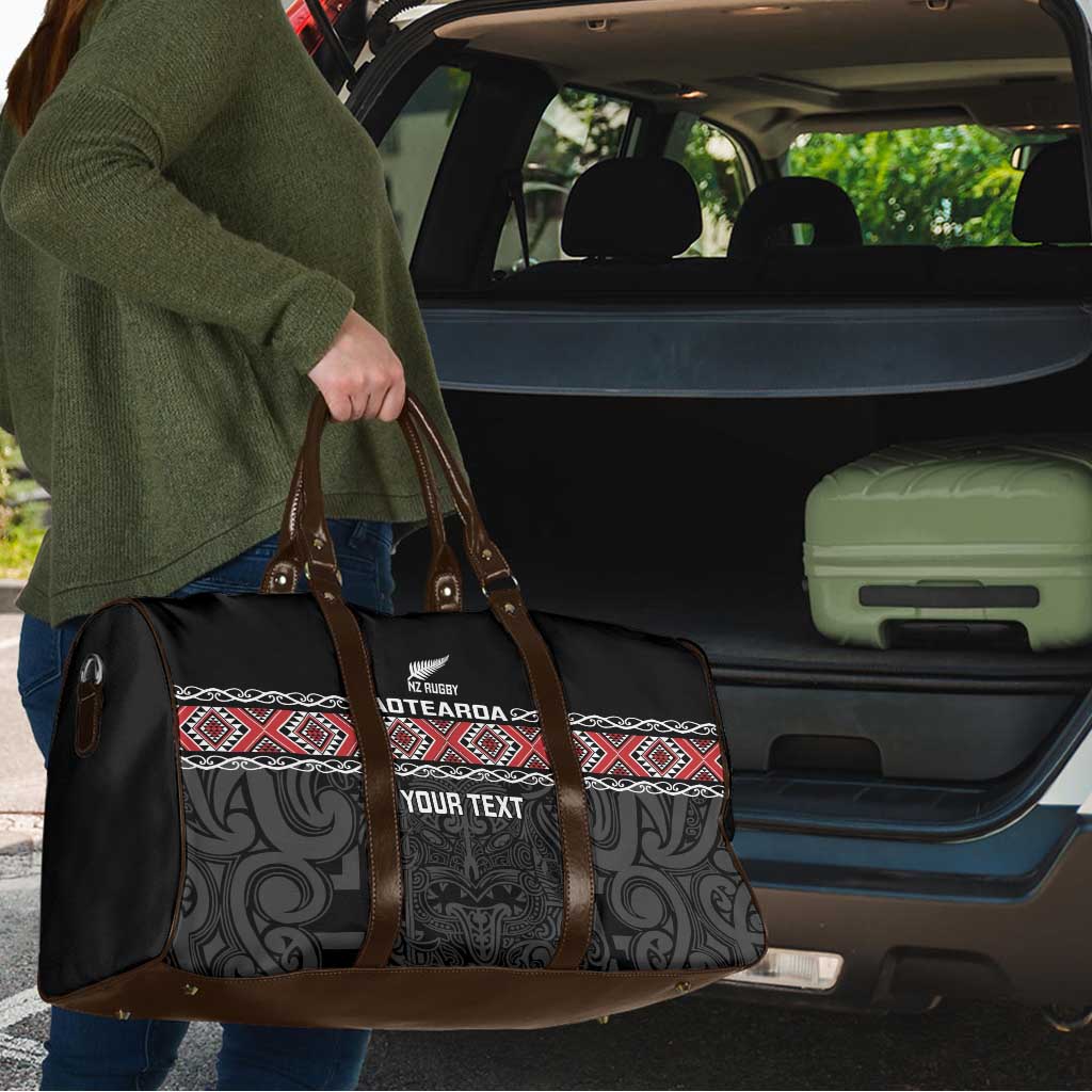 Custom New Zealand Silver Fern Rugby Travel Bag All Black Maori Taniko Pattern - Polynesian Pride