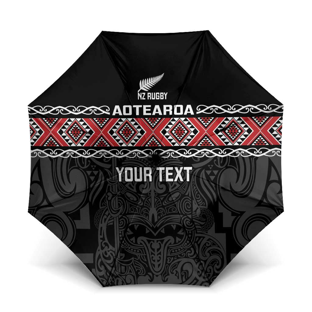 Custom New Zealand Silver Fern Rugby Umbrella All Black Maori Taniko Pattern LT14 One Size Folded 11.42 inch Opened Diameter 37.4 inch Black - Polynesian Pride