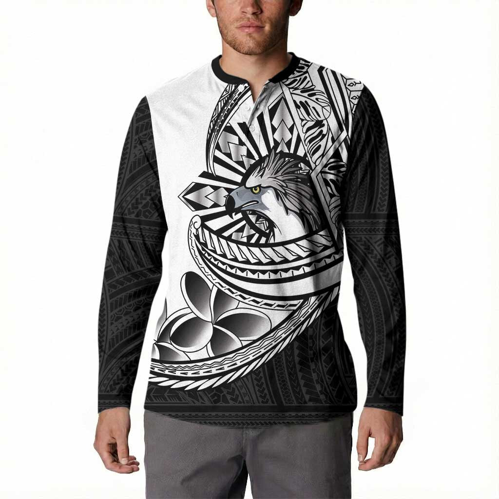 Philippines Eagle Sun Button Sweatshirt Filipino Agila Polynesian Tattoo Black Color