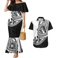 Philippines Eagle Sun Couples Matching Mermaid Dress and Hawaiian Shirt Filipino Agila Polynesian Tattoo Black Color