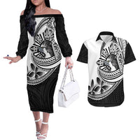 Philippines Eagle Sun Couples Matching Off The Shoulder Long Sleeve Dress and Hawaiian Shirt Filipino Agila Polynesian Tattoo Black Color LT14 Black - Polynesian Pride