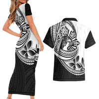 Philippines Eagle Sun Couples Matching Short Sleeve Bodycon Dress and Hawaiian Shirt Filipino Agila Polynesian Tattoo Black Color LT14 - Polynesian Pride