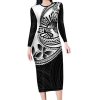 Philippines Eagle Sun Family Matching Long Sleeve Bodycon Dress and Hawaiian Shirt Filipino Agila Polynesian Tattoo Black Color LT14 Mom's Dress Black - Polynesian Pride