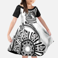 Philippines Eagle Sun Family Matching Mermaid Dress and Hawaiian Shirt Filipino Agila Polynesian Tattoo Black Color LT14 Daughter's Dress Black - Polynesian Pride