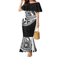 Philippines Eagle Sun Family Matching Mermaid Dress and Hawaiian Shirt Filipino Agila Polynesian Tattoo Black Color LT14 Mom's Dress Black - Polynesian Pride