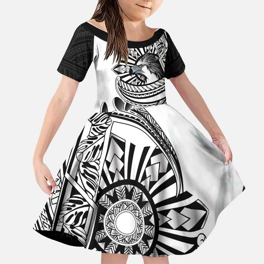Philippines Eagle Sun Family Matching Off Shoulder Maxi Dress and Hawaiian Shirt Filipino Agila Polynesian Tattoo Black Color LT14 Daughter's Dress Black - Polynesian Pride