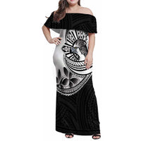 Philippines Eagle Sun Family Matching Off Shoulder Maxi Dress and Hawaiian Shirt Filipino Agila Polynesian Tattoo Black Color LT14 Mom's Dress Black - Polynesian Pride