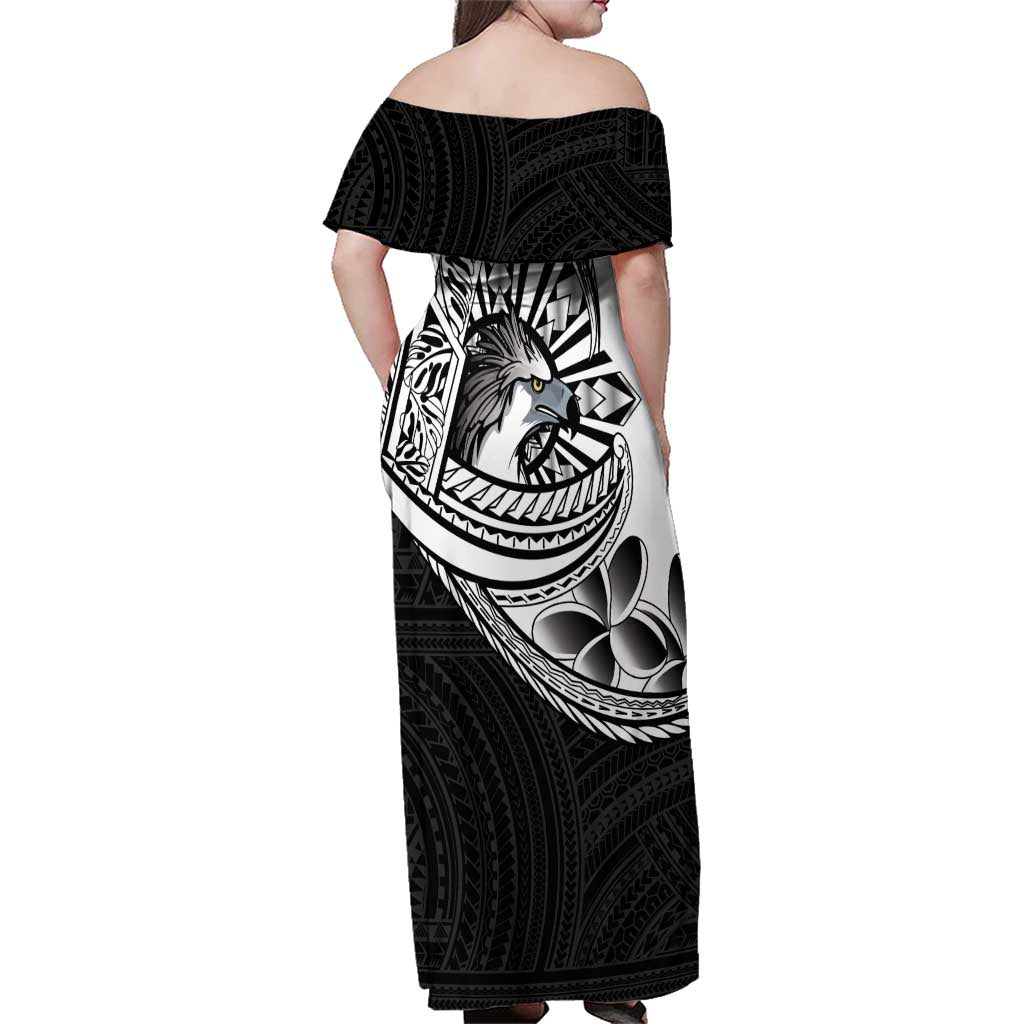Philippines Eagle Sun Family Matching Off Shoulder Maxi Dress and Hawaiian Shirt Filipino Agila Polynesian Tattoo Black Color LT14 - Polynesian Pride